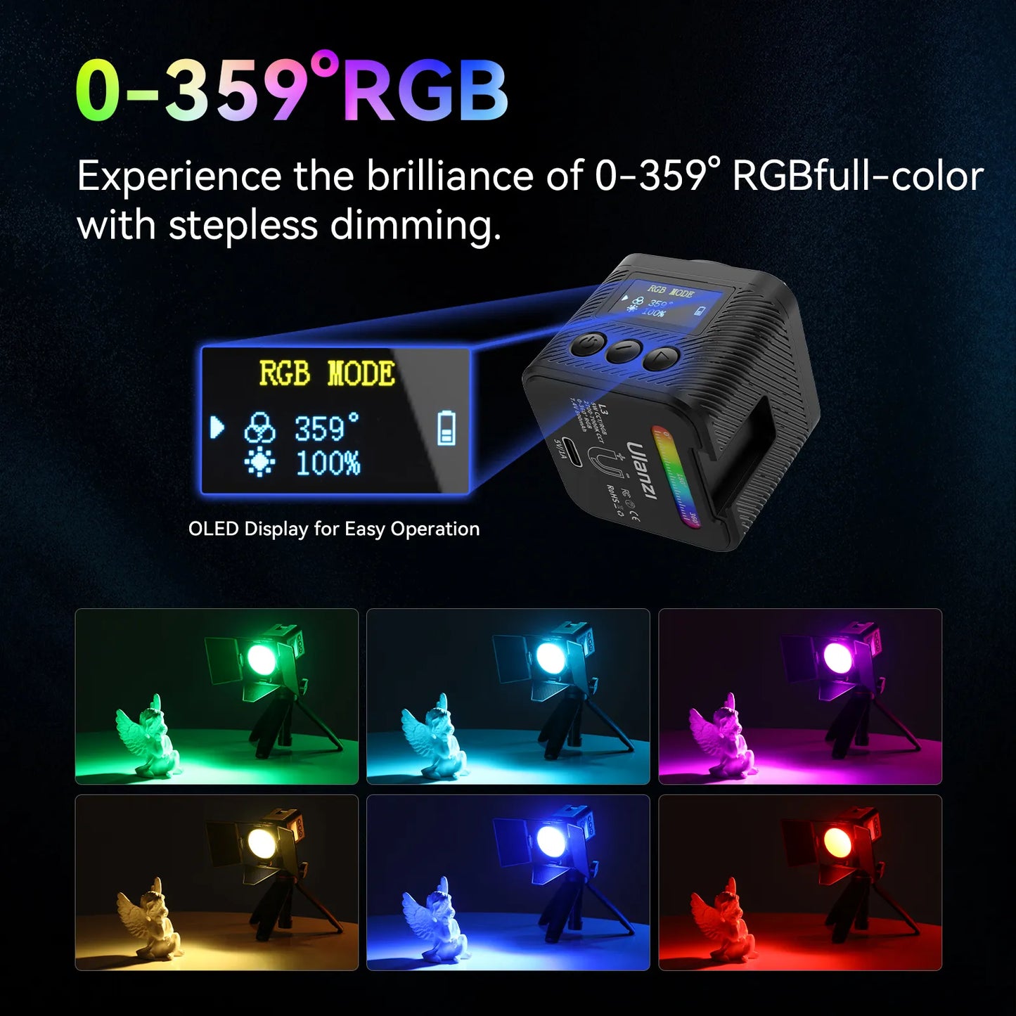 Ulanzi L3 RGB LED Waterproof Video Light â€“ Mini Magnetic Cube 2700Kâ€“7000K