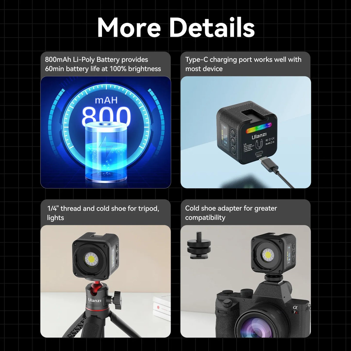 Ulanzi L3 RGB LED Waterproof Video Light â€“ Mini Magnetic Cube 2700Kâ€“7000K
