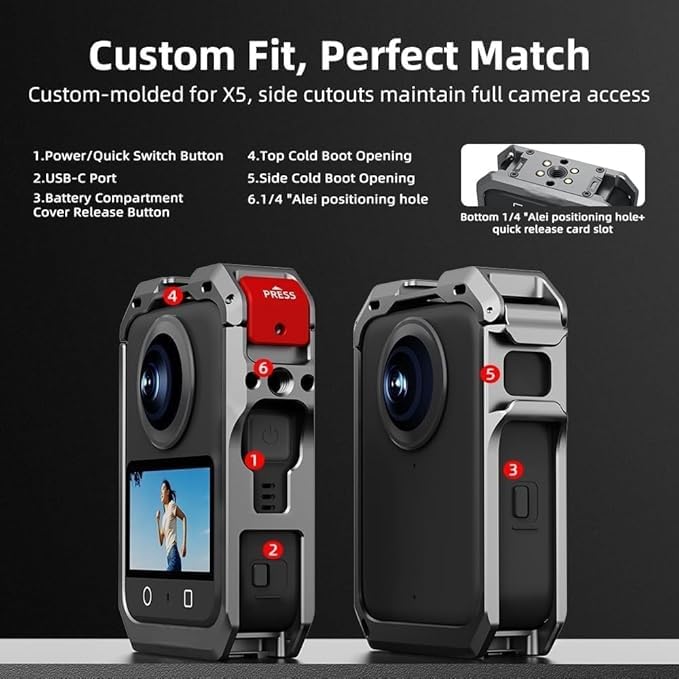 TEKTONIC TCC-OM360 Metal Cage for DJI Osmo 360 – Aluminum Protective Camera Cage