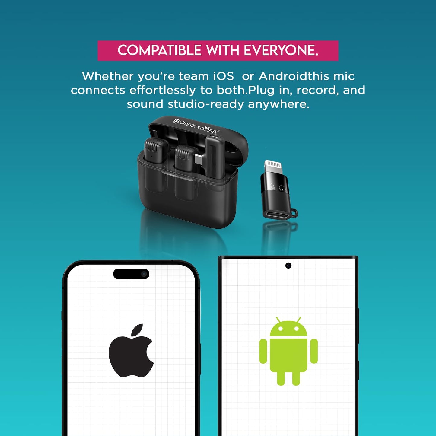 Hiffin x Ulanzi J12 Wireless Lavalier Mic â€“ 2-in-1 USB-C & iPhone Microphone