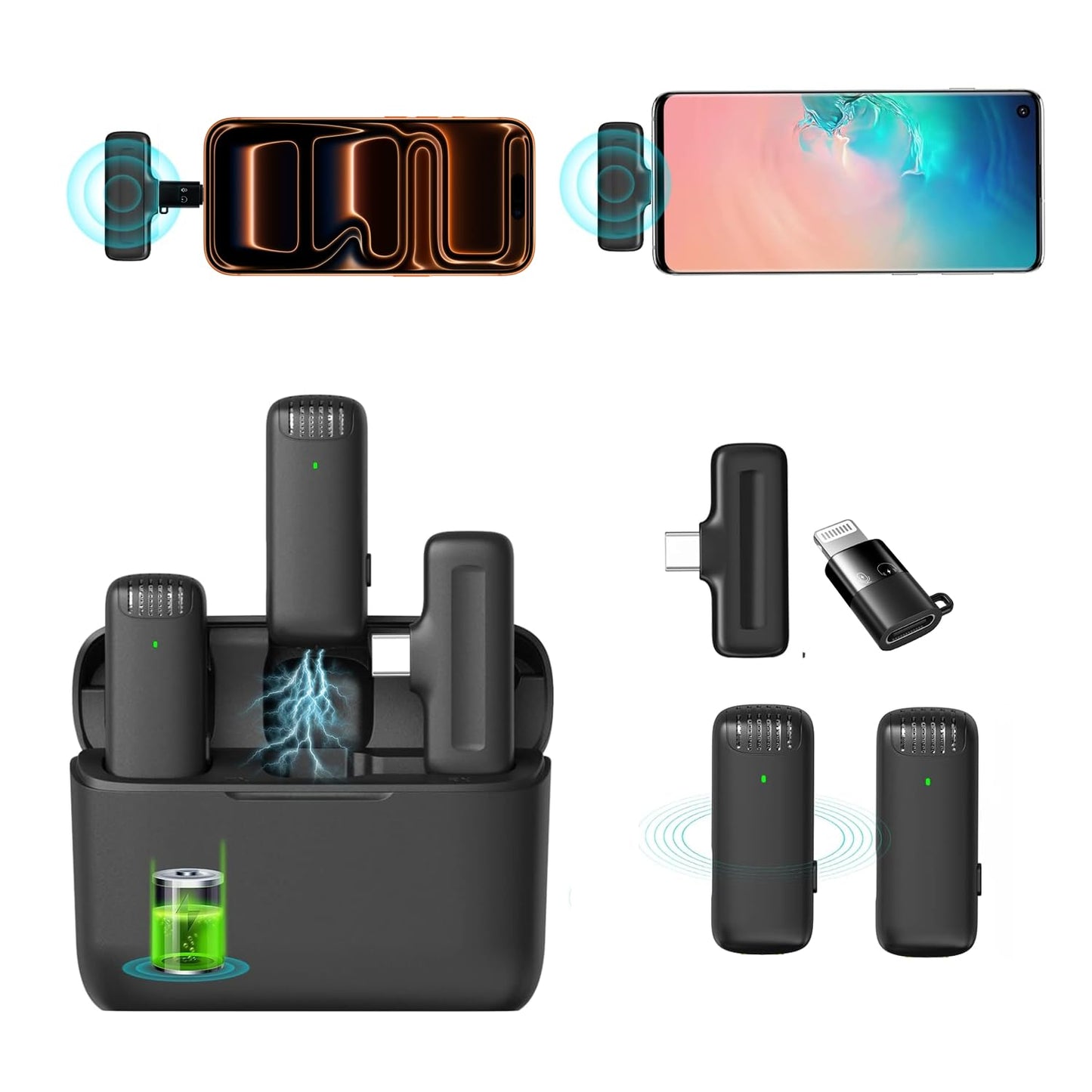 Hiffin x Ulanzi J12 Wireless Lavalier Mic â€“ 2-in-1 USB-C & iPhone Microphone