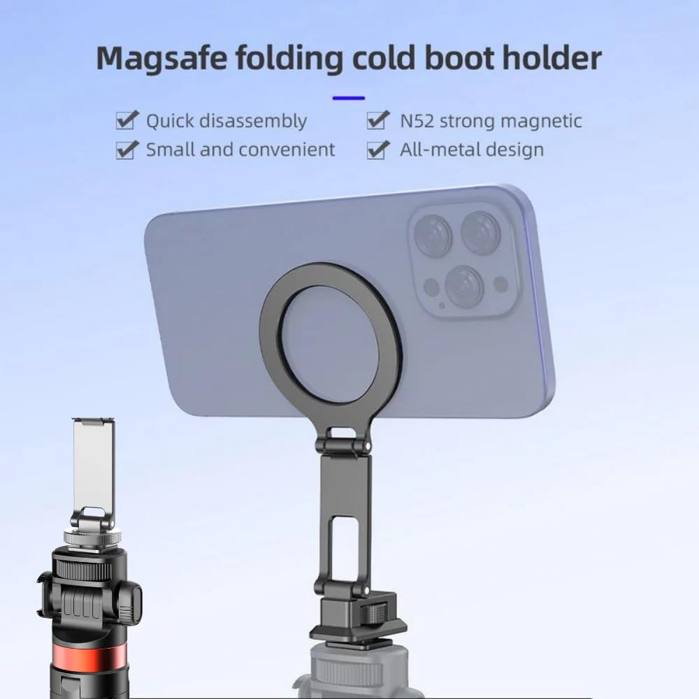 TEKTONIC MF08 Magnetic Folding Cold Shoe Phone Mount – Magnetic Tripod Adapter for iPhone