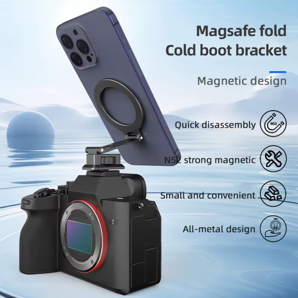 TEKTONIC MF08 Magnetic Folding Cold Shoe Phone Mount – Magnetic Tripod Adapter for iPhone