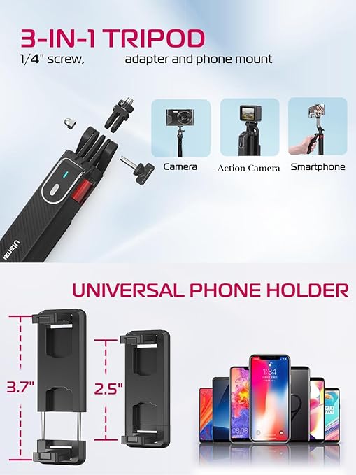 ULANZI MA09 Phone Tripod â€“ 71" Extendable Selfie Stick with Remote