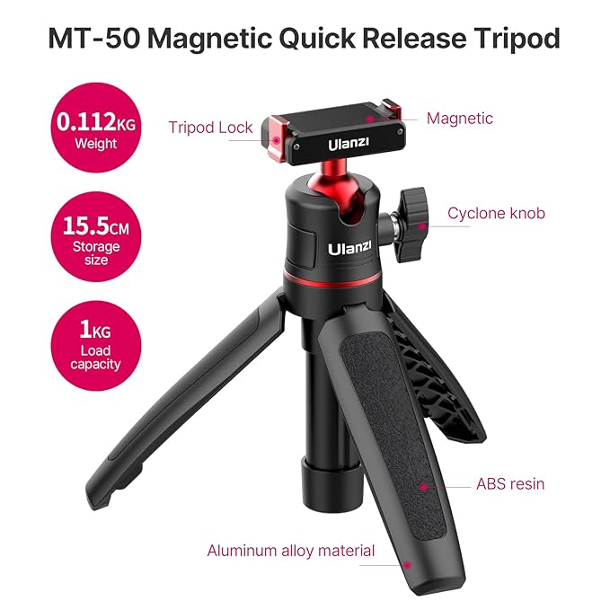 ULANZI MT-50 Magnetic Tripod â€“ Extendable Handle Grip, Black