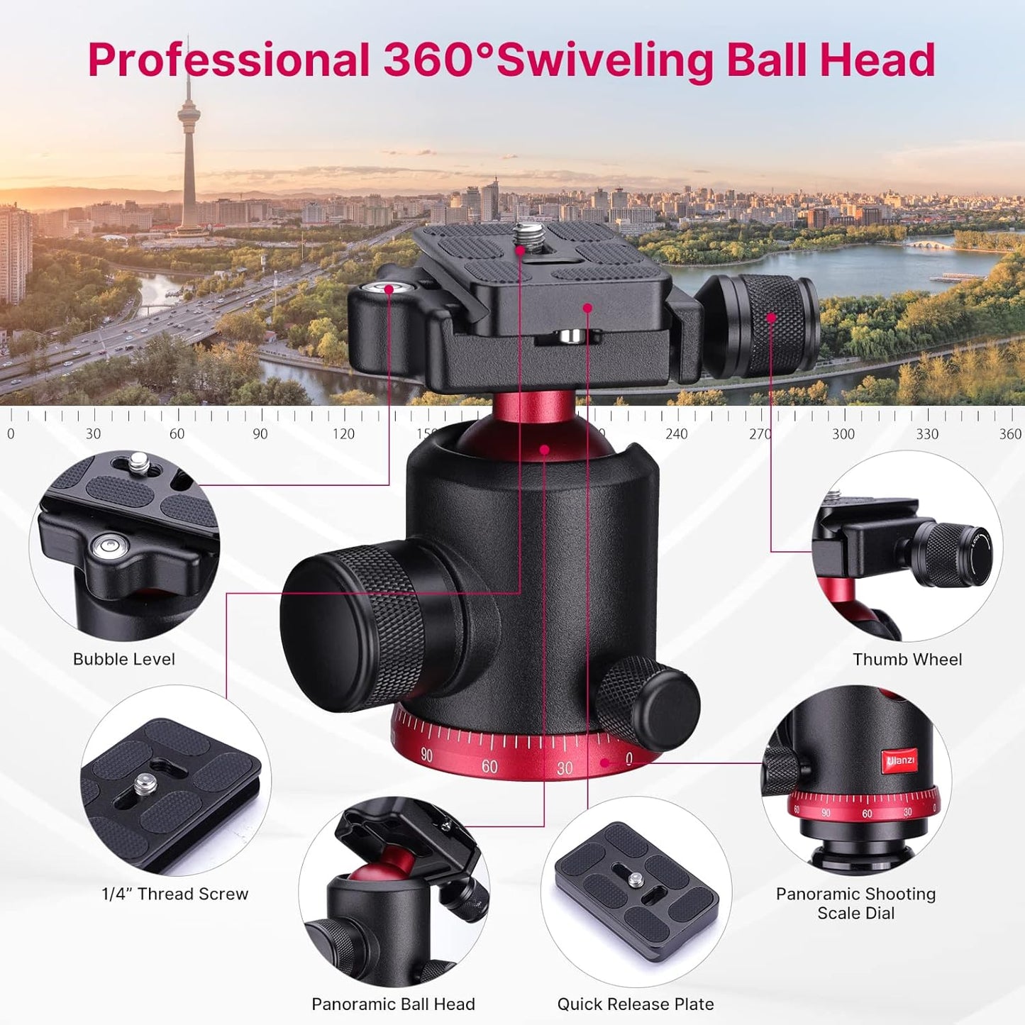 ULANZI MT-51 Heavy Duty Tripod â€“ 360Â° Ball Head, Adjustable Height, Black