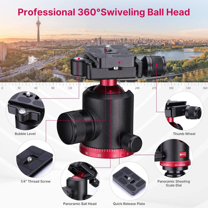 ULANZI MT-51 Heavy Duty Tripod â€“ 360Â° Ball Head, Adjustable Height, Black