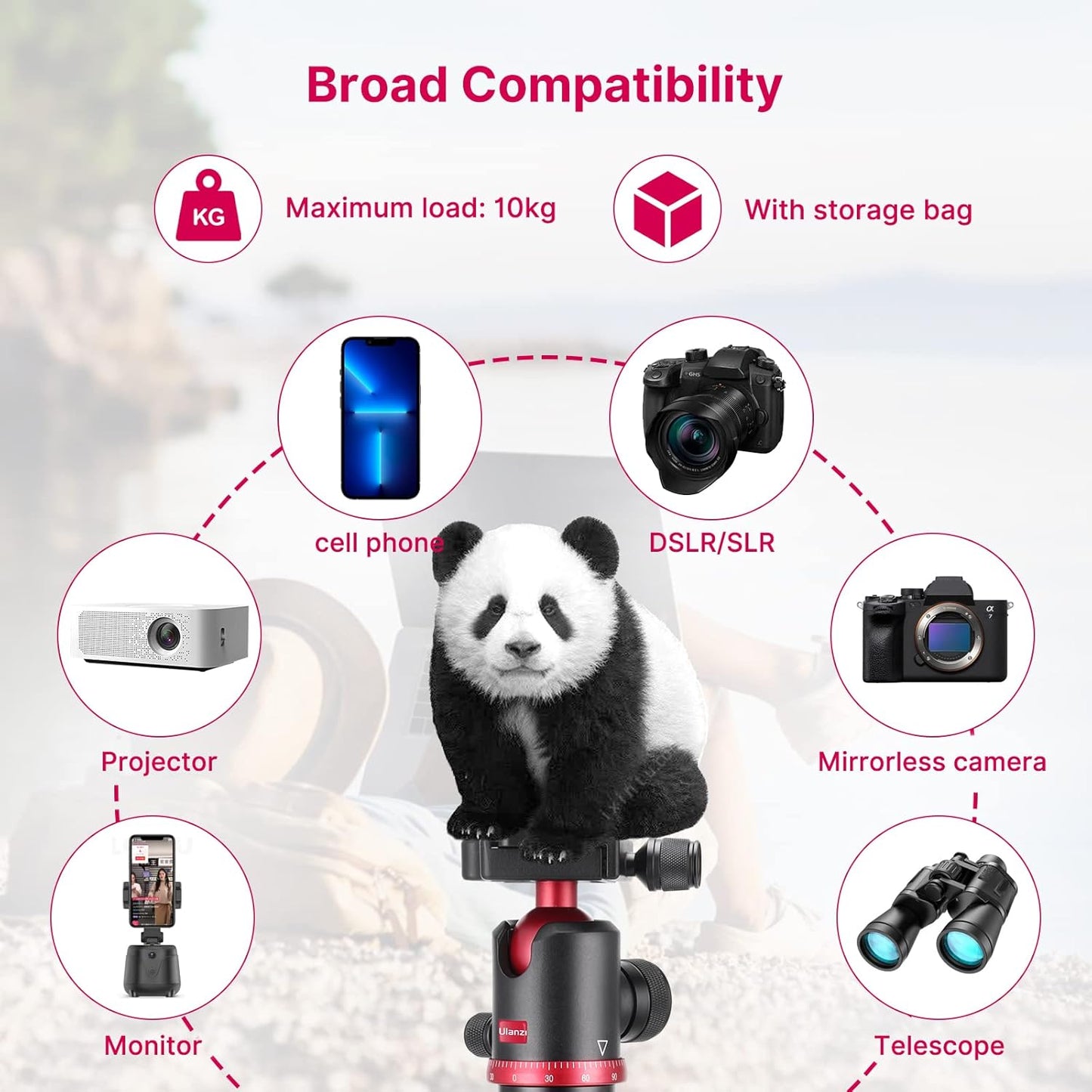 ULANZI MT-51 Heavy Duty Tripod â€“ 360Â° Ball Head, Adjustable Height, Black