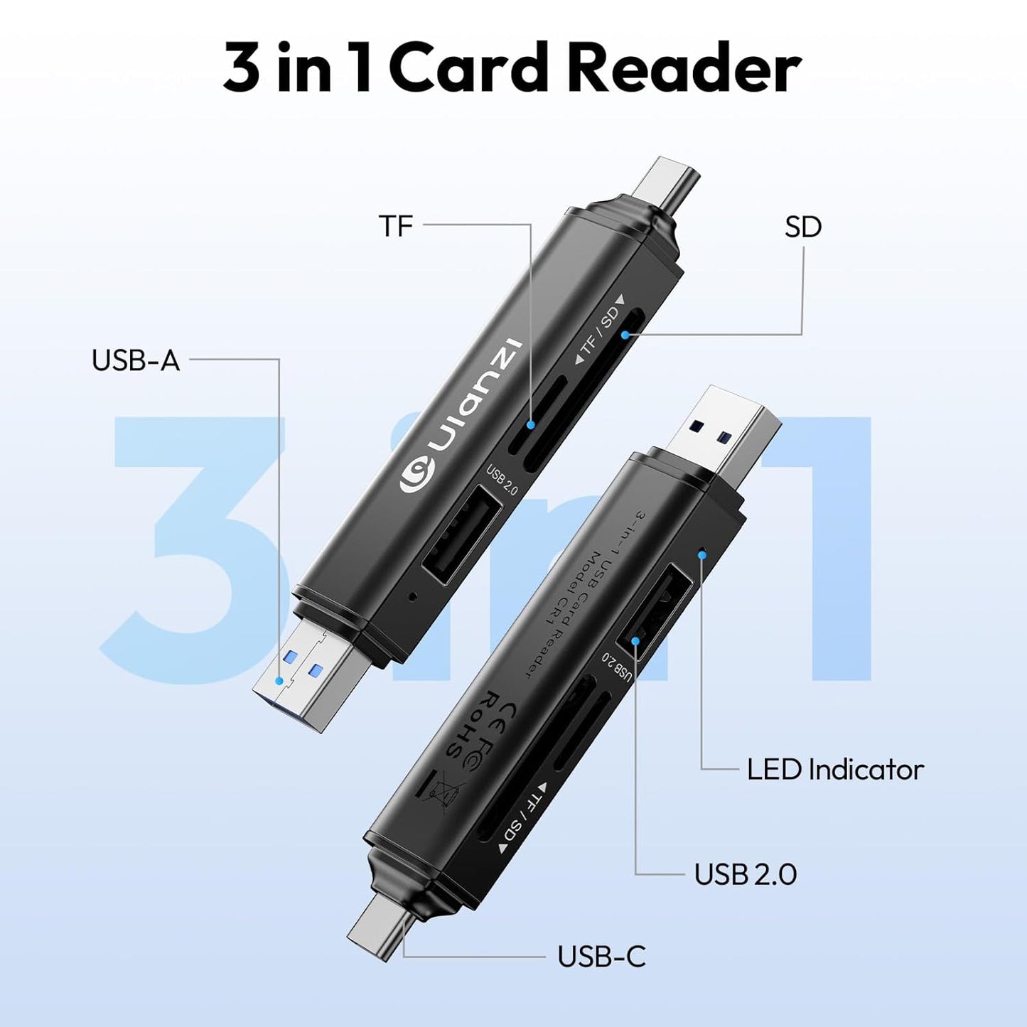 ULANZI CRI1 3-in-1 USB 3.1 Card Reader â€“ SD/TF, Dual USB-C/A, 170MB/s