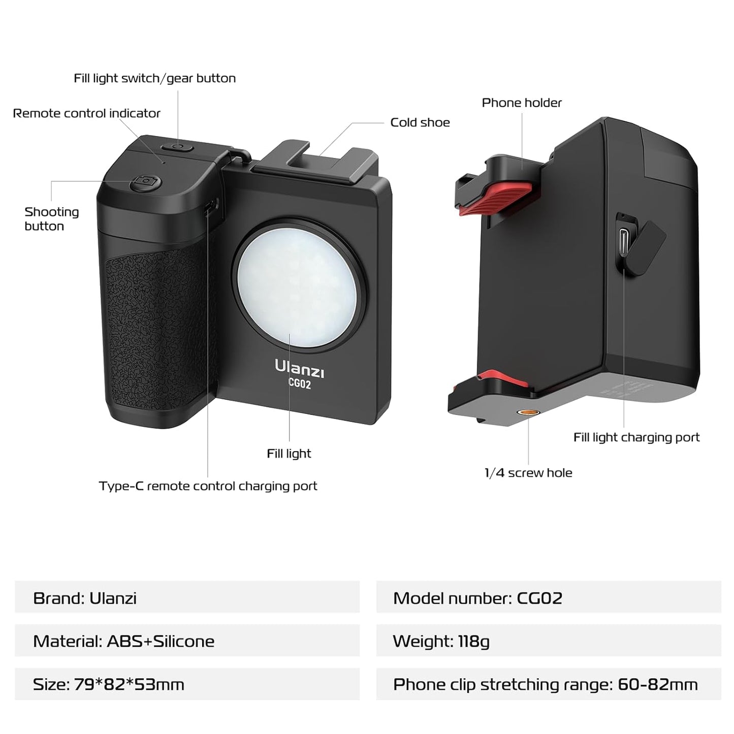 Ulanzi CG02 Smartphone Camera Grip with Bluetooth & Light